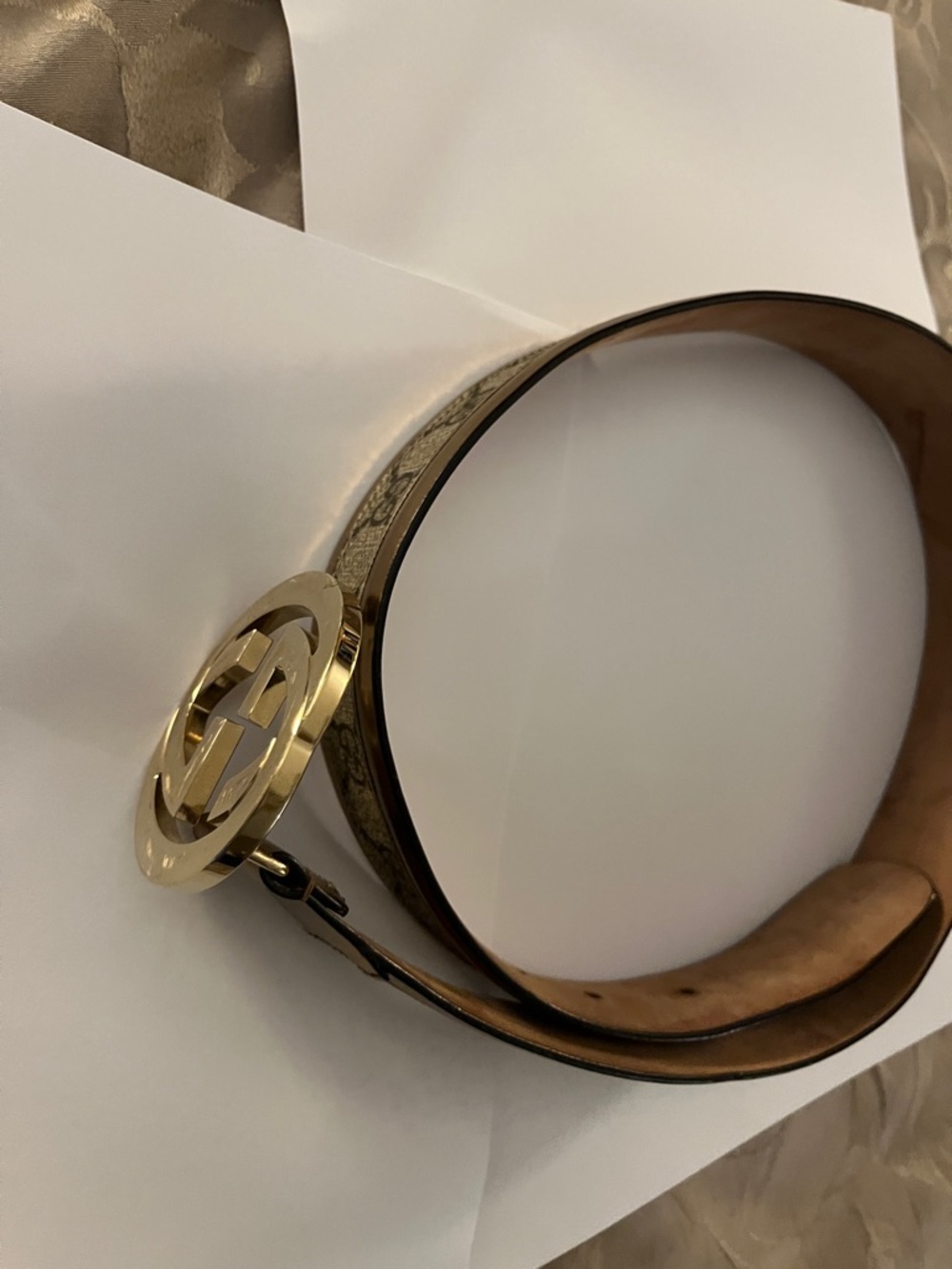 Gucci Brown Leather Belt with Gold Interlocking G Buckle - Picture 3 of 4